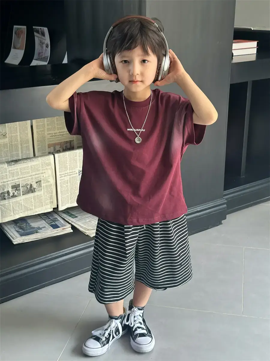 Boys Maroon Korean Style T-Shirt Shorts 2025 — feature 27