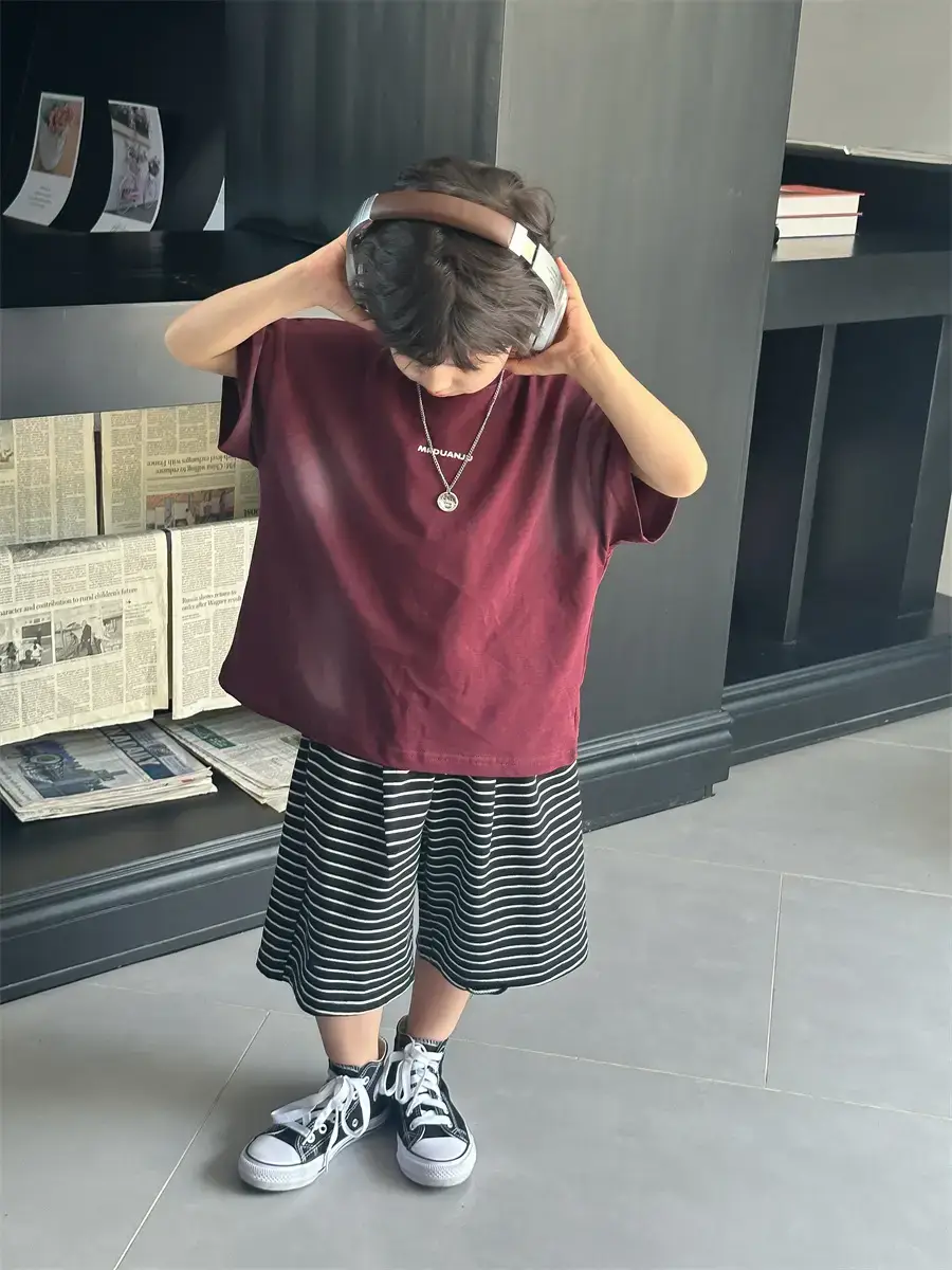 Boys Maroon Korean Style T-Shirt Shorts 2025 — feature 28