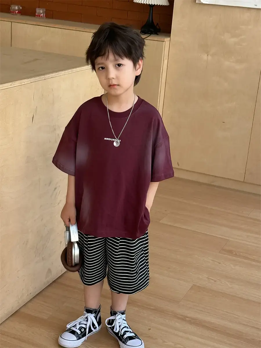 Boys Maroon Korean Style T-Shirt Shorts 2025 — feature 8