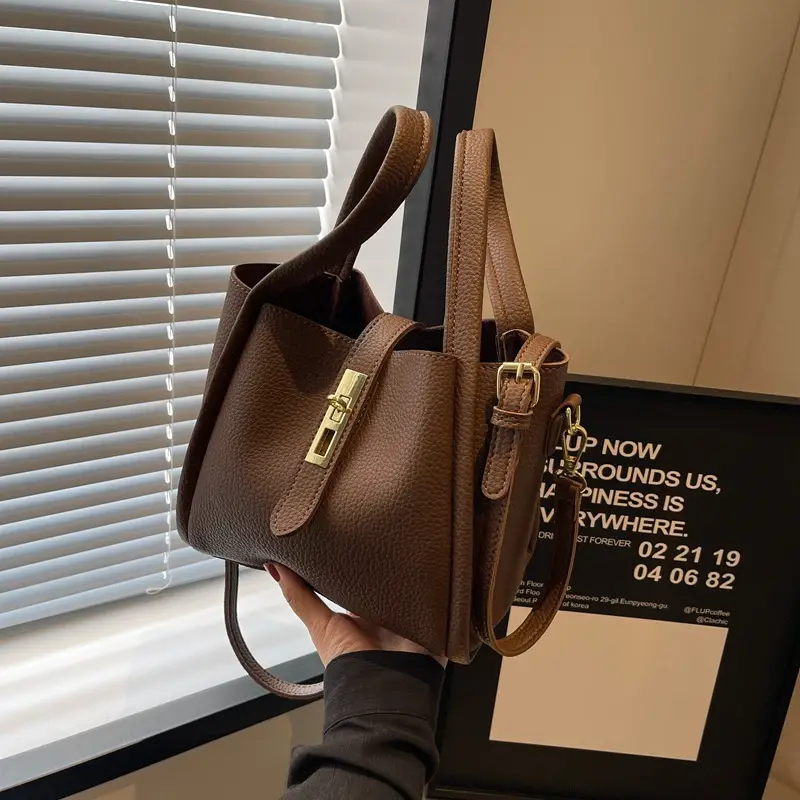 Women's Brown Leather Handbag with Long Strap