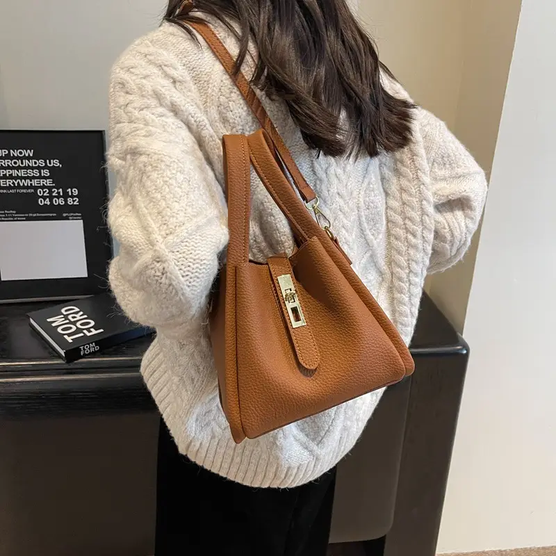 Women's Brown Leather Handbag with Long Strap