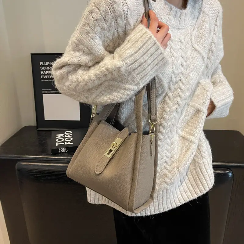 Women's Brown Leather Handbag with Long Strap