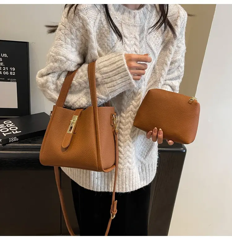 Women's Brown Leather Handbag with Long Strap — feature 11