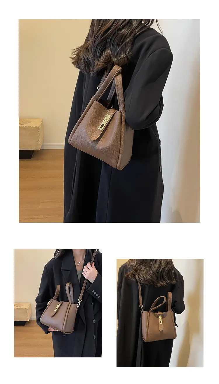 Women's Brown Leather Handbag with Long Strap — feature 17