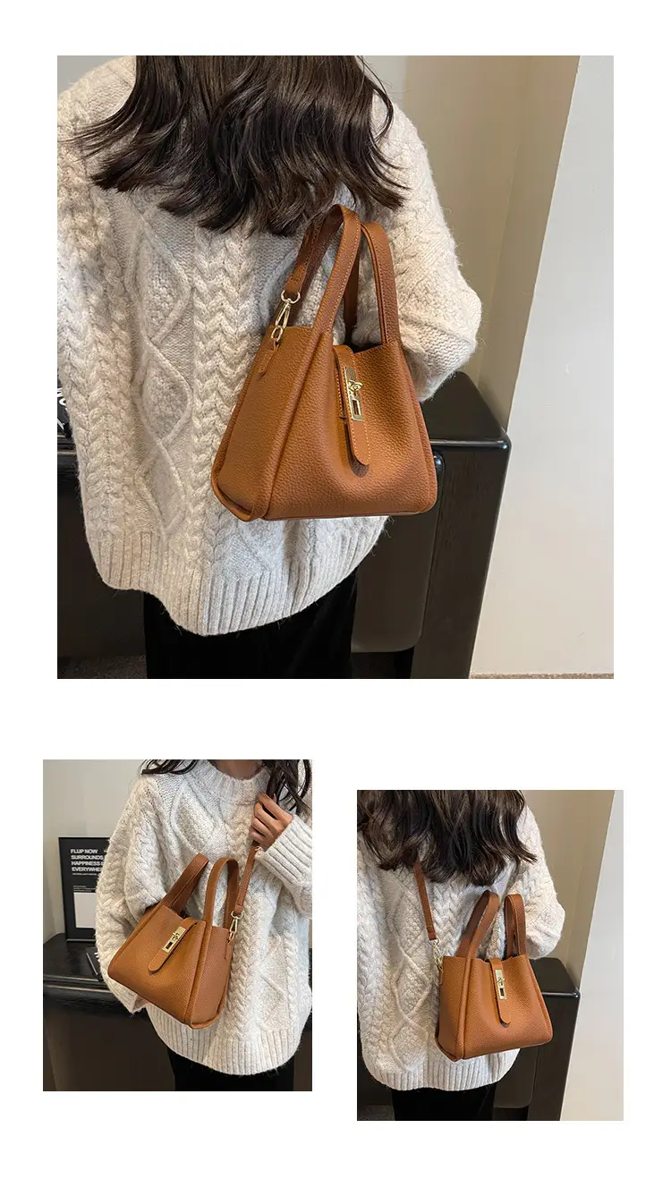 Women's Brown Leather Handbag with Long Strap — feature 19