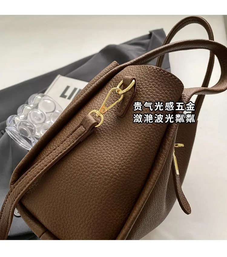 Women's Brown Leather Handbag with Long Strap — feature 3
