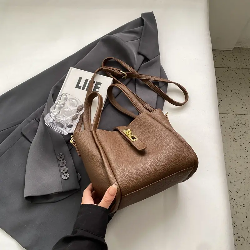 Women's Brown Leather Handbag with Long Strap