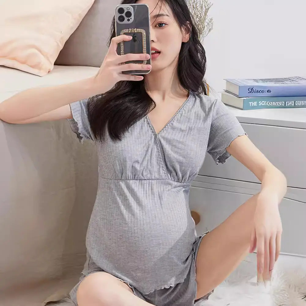 Luna Breastfeeding Short-sleeved Shorts suit Pregnant Women Pajamas Summer Thin Postpartum Home Clothes Two-piece Breastfeeding Clothes