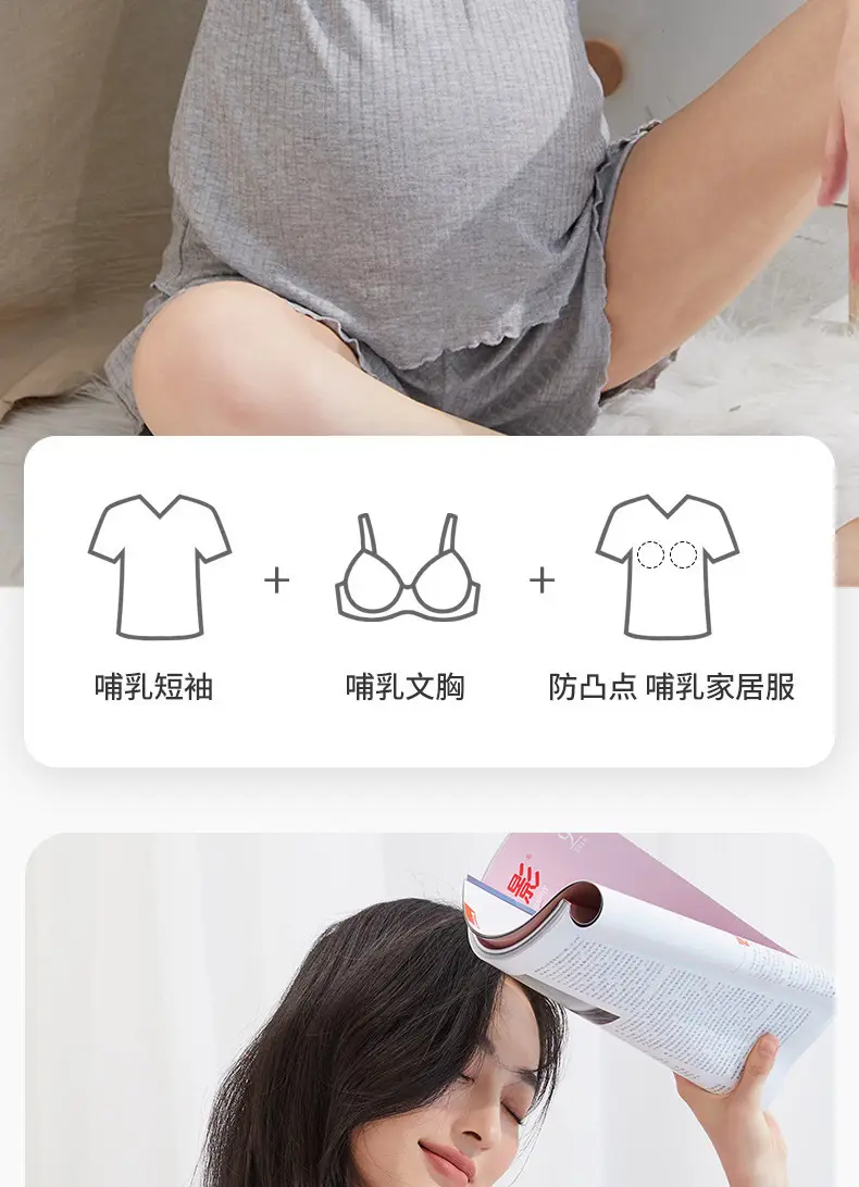 Luna Breastfeeding Short-sleeved Shorts suit Pregnant Women Pajamas Summer Thin Postpartum Home Clothes Two-piece Breastfeeding Clothes — feature 2