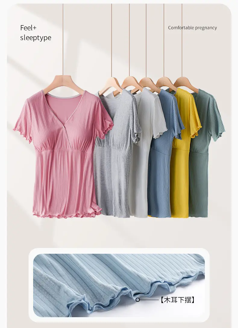 Luna Breastfeeding Short-sleeved Shorts suit Pregnant Women Pajamas Summer Thin Postpartum Home Clothes Two-piece Breastfeeding Clothes — feature 4
