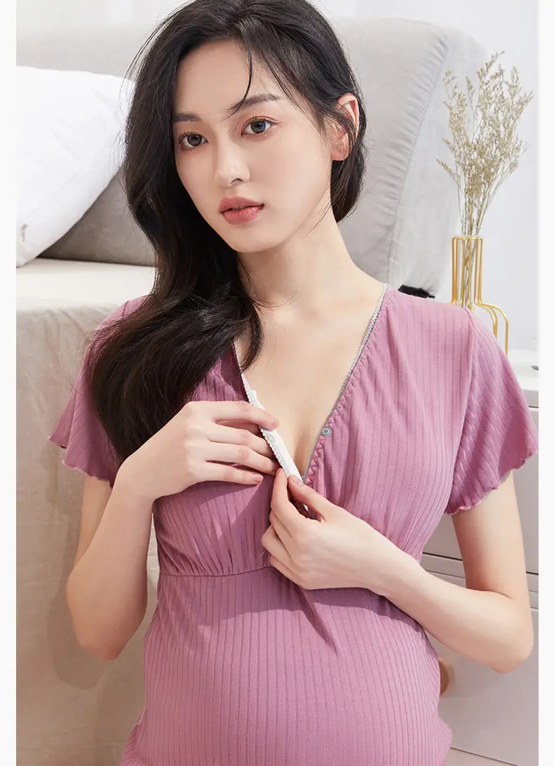 Luna Breastfeeding Short-sleeved Shorts suit Pregnant Women Pajamas Summer Thin Postpartum Home Clothes Two-piece Breastfeeding Clothes — feature 7