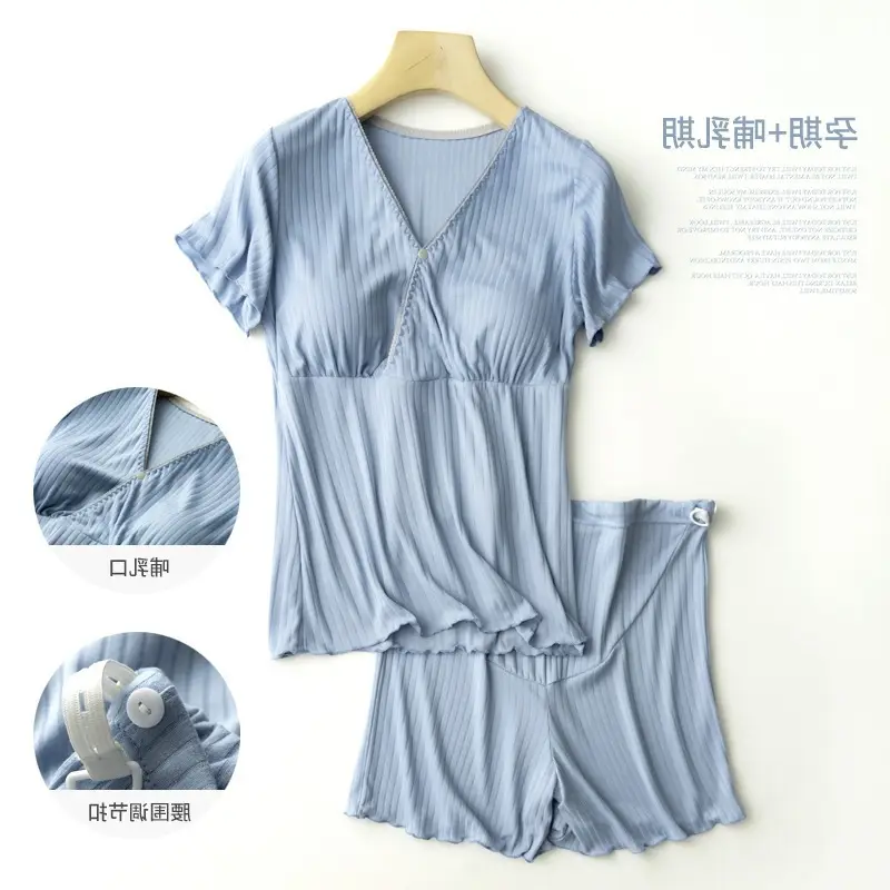 Luna Breastfeeding Short-sleeved Shorts suit Pregnant Women Pajamas Summer Thin Postpartum Home Clothes Two-piece Breastfeeding Clothes