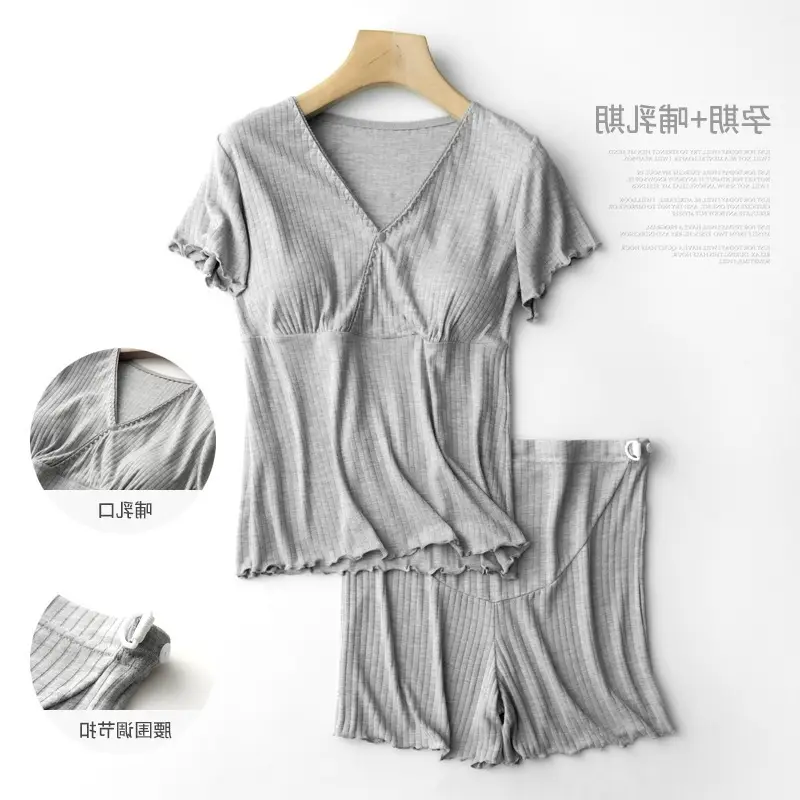 Luna Breastfeeding Short-sleeved Shorts suit Pregnant Women Pajamas Summer Thin Postpartum Home Clothes Two-piece Breastfeeding Clothes