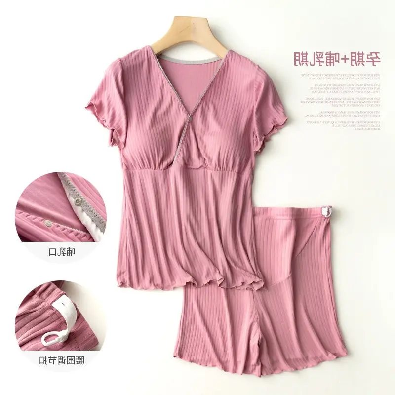 Luna Breastfeeding Short-sleeved Shorts suit Pregnant Women Pajamas Summer Thin Postpartum Home Clothes Two-piece Breastfeeding Clothes