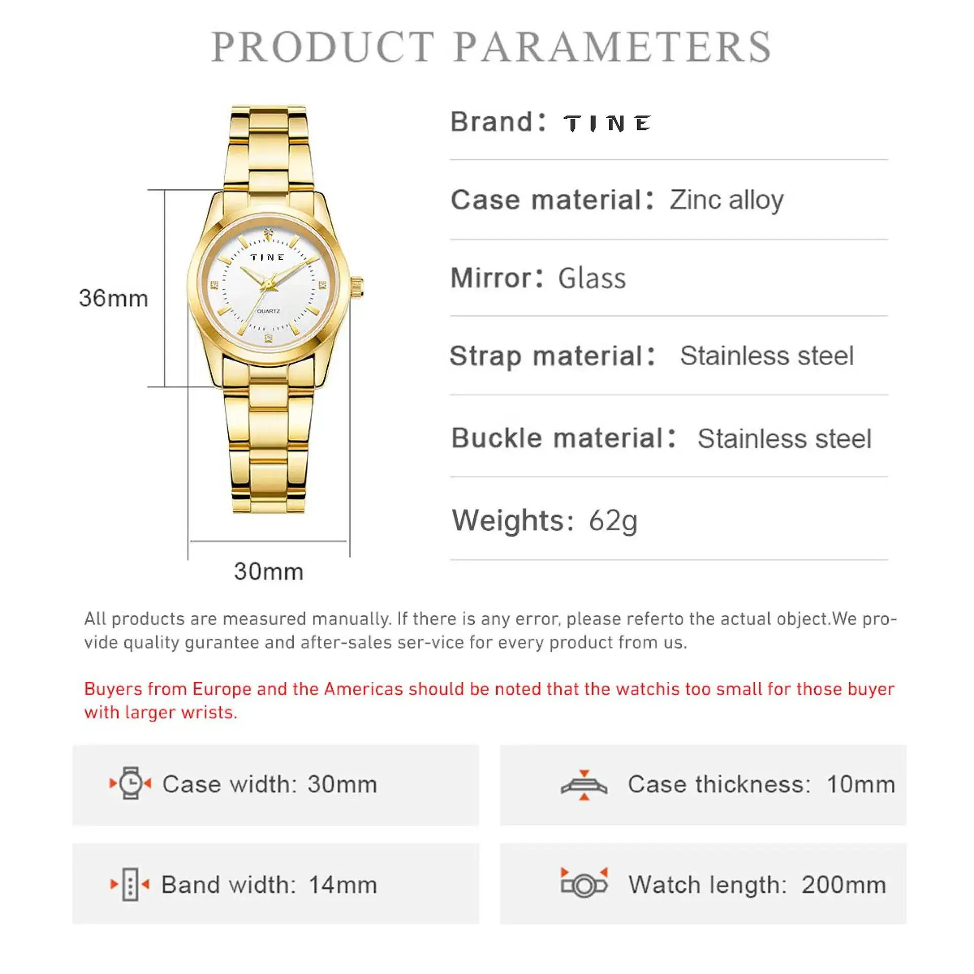 Tine Gold Quartz Women's Watch 30mm - Image 4