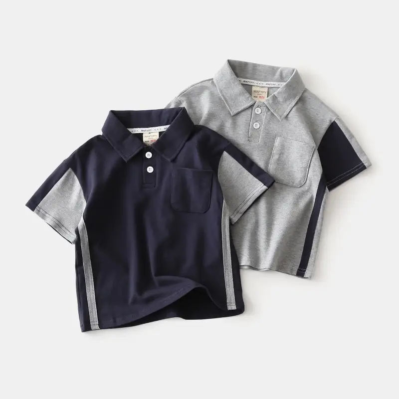 Kids Polo Shirt Navy Grey Sleeve Korean Style 2024 - Image 4