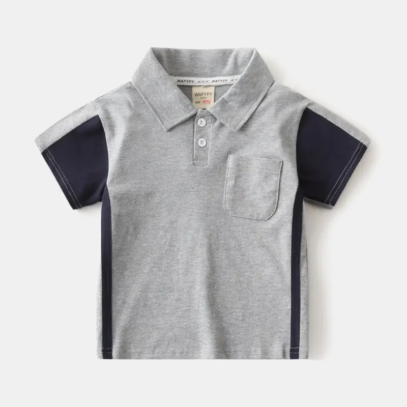 Kids Polo Shirt Navy Grey Sleeve Korean Style 2024 - Image 2