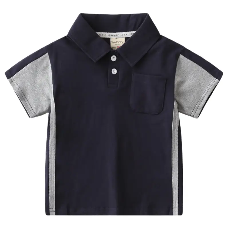 Kids Polo Shirt Navy Grey Sleeve Korean Style 2024 - Image 5