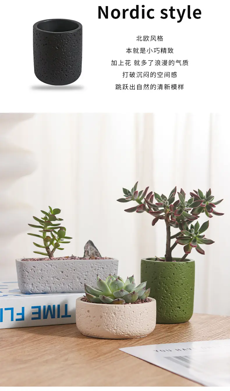 Cross-Border Hot Selling Custard Creative Stone Pattern Cement Succulent Flower Pot Office Home Desktop Green Plant Flower Pot Manufacturer Wholesale — feature 13