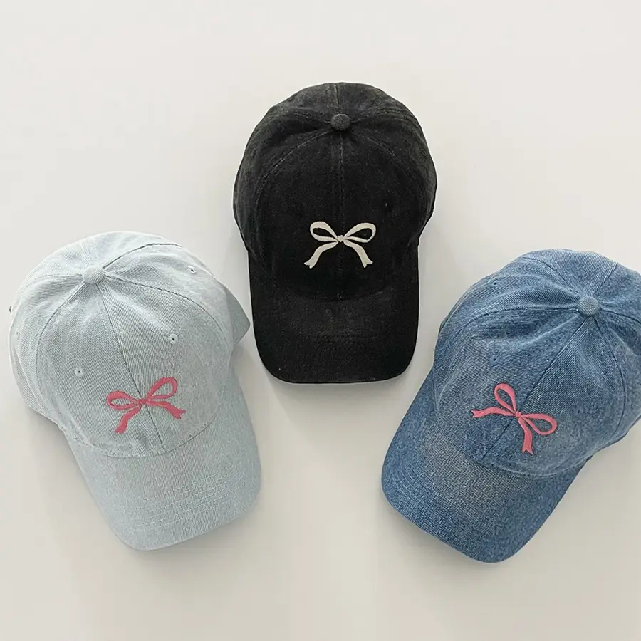 Bow Embroidered Duck Cap for Women Blue & Black - Image 4