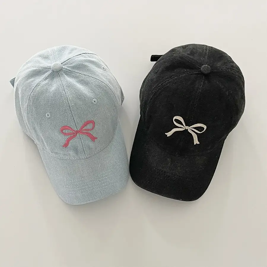 Bow Embroidered Duck Cap for Women Blue & Black - Image 5