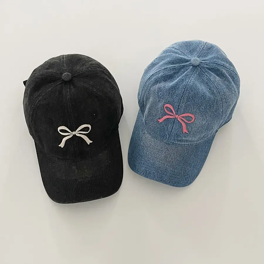 Bow Embroidered Duck Cap for Women Blue & Black - Image 6