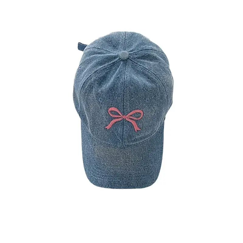 Bow Embroidered Duck Cap for Women Blue & Black - Image 7