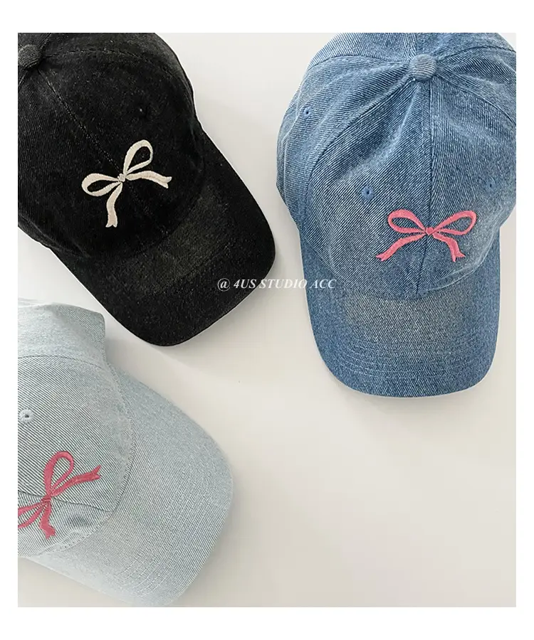 Bow Embroidered Duck Cap for Women Blue & Black — feature 5