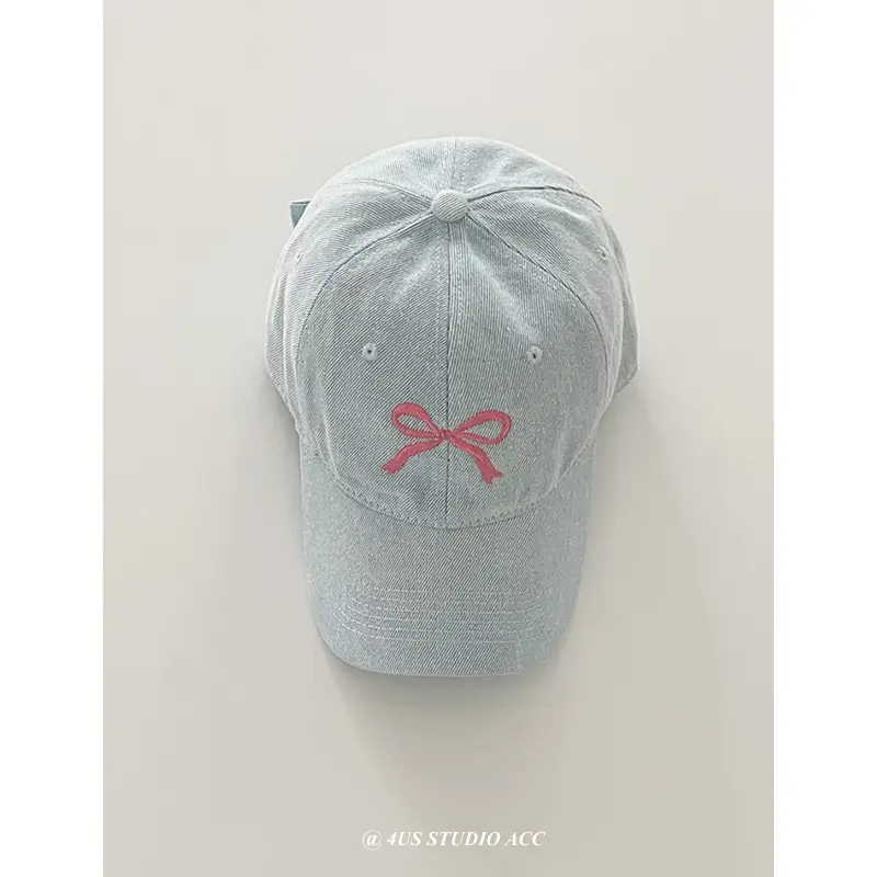 Bow Embroidered Duck Cap for Women Blue & Black — feature 6