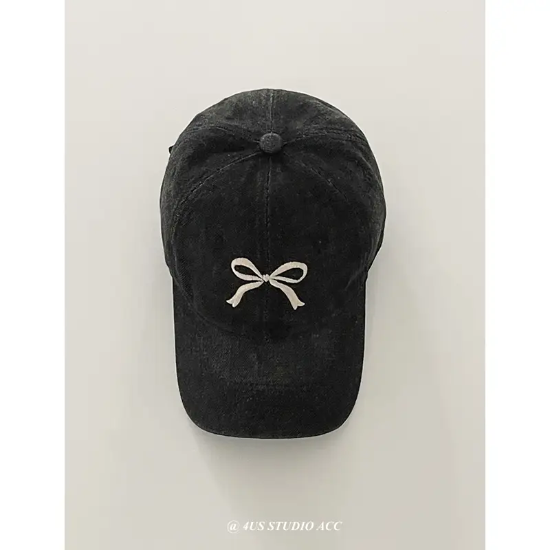 Bow Embroidered Duck Cap for Women Blue & Black - Image 2