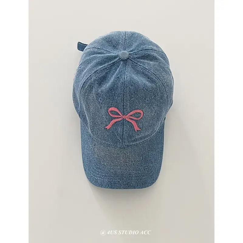 Bow Embroidered Duck Cap for Women Blue & Black - Image 3