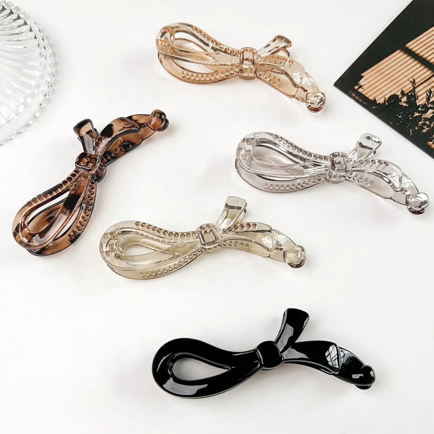 Silver Bow Banana Clip for High Ponytail Hair Accessories — feature 4
