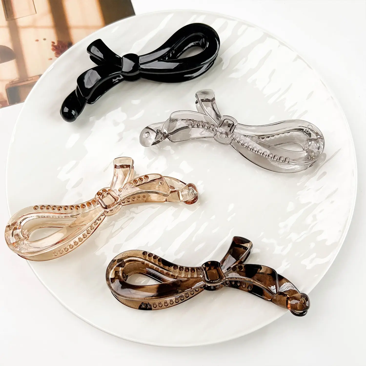 Silver Bow Banana Clip for High Ponytail Hair Accessories — feature 5