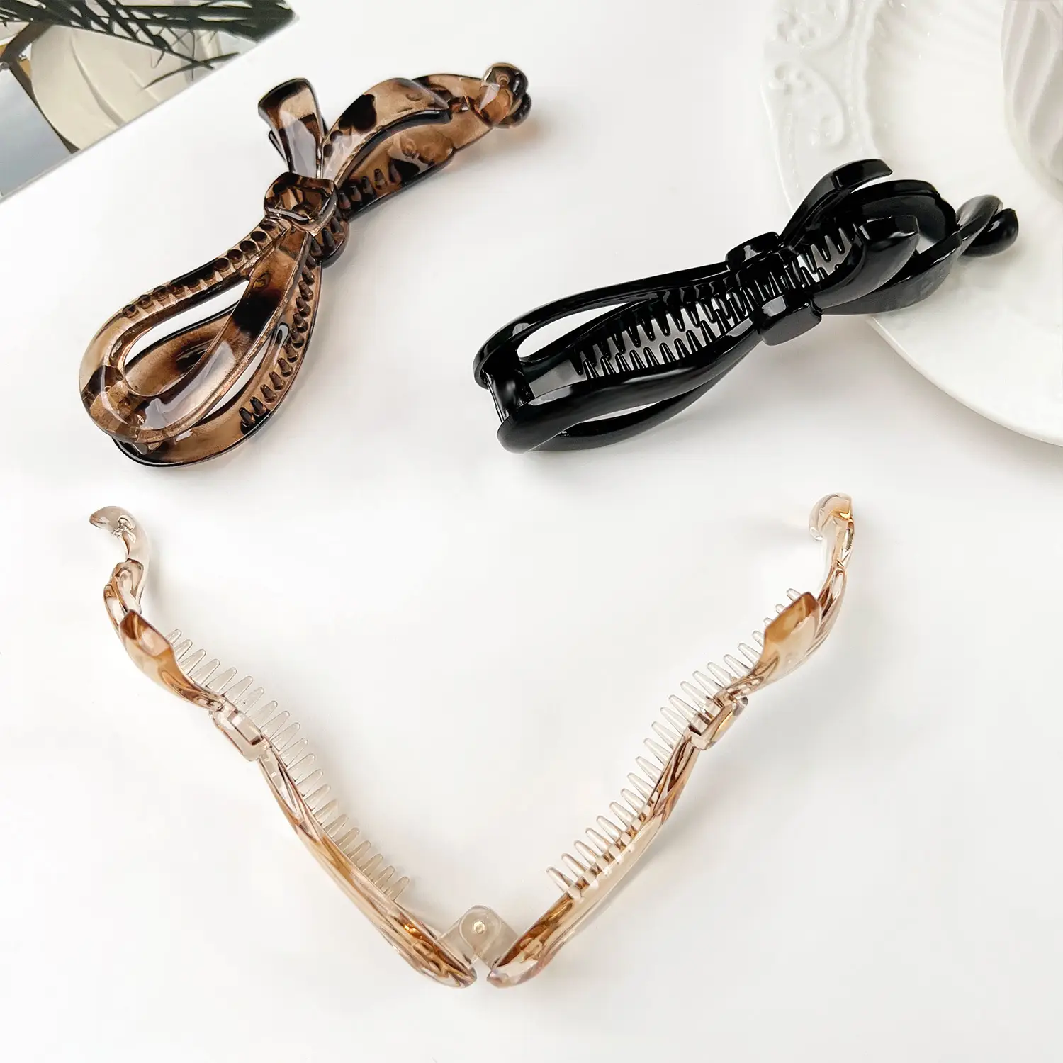 Silver Bow Banana Clip for High Ponytail Hair Accessories — feature 7