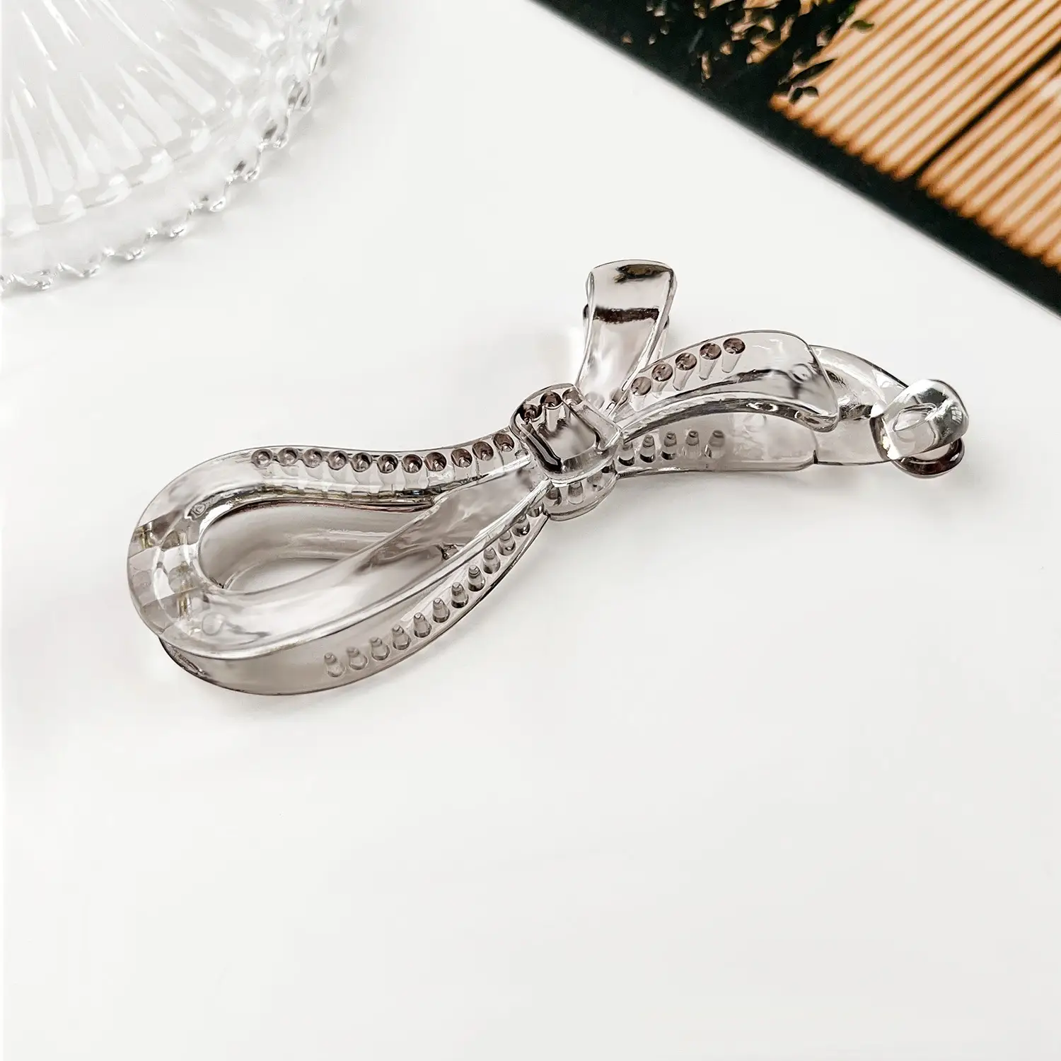 Silver Bow Banana Clip for High Ponytail Hair Accessories - Image 4