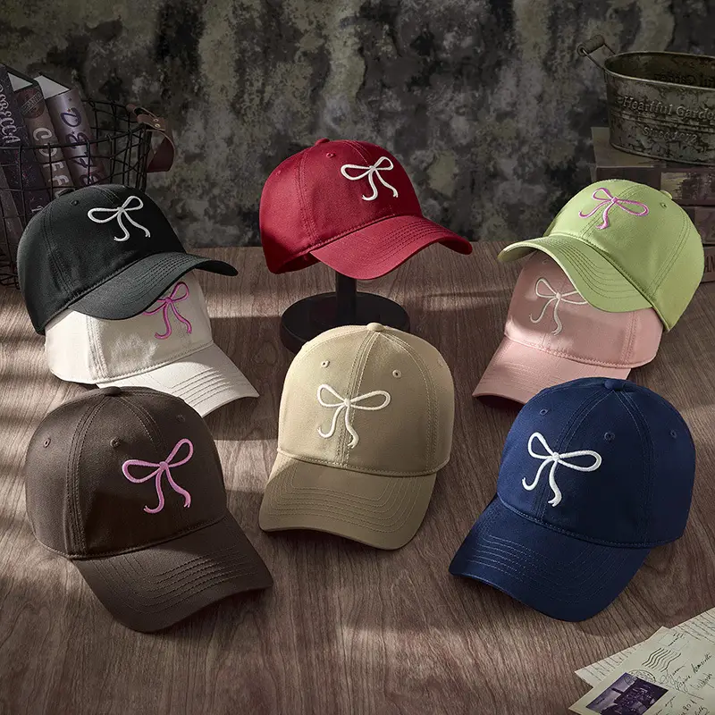 Pink Bow Embroidered Baseball Cap for Women