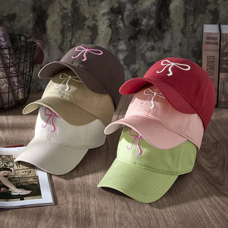 Pink Bow Embroidered Baseball Cap for Women