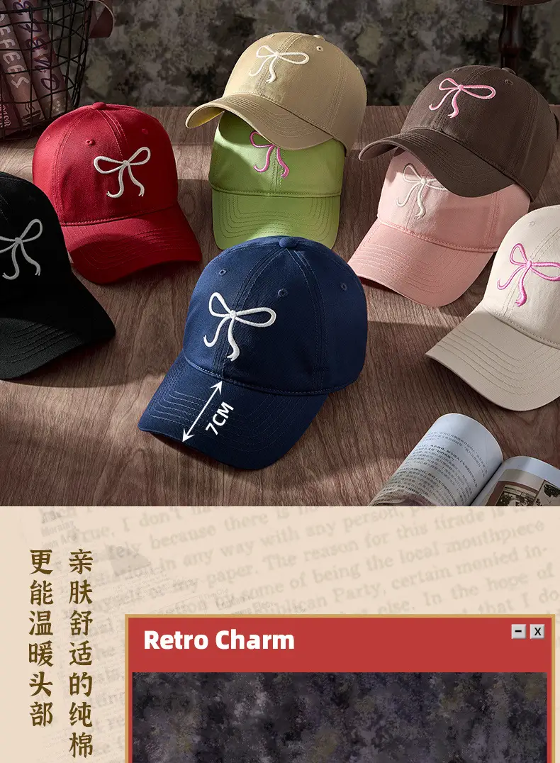 Pink Bow Embroidered Baseball Cap for Women — feature 12