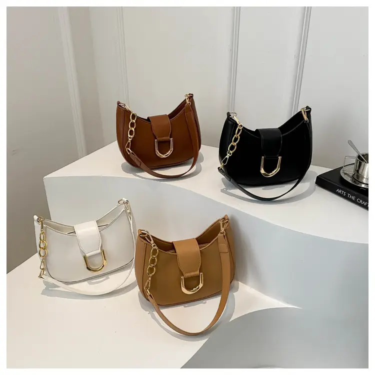Women's New Crescent Saddle Bag Brown High-End Chain Shoulder - Image 5