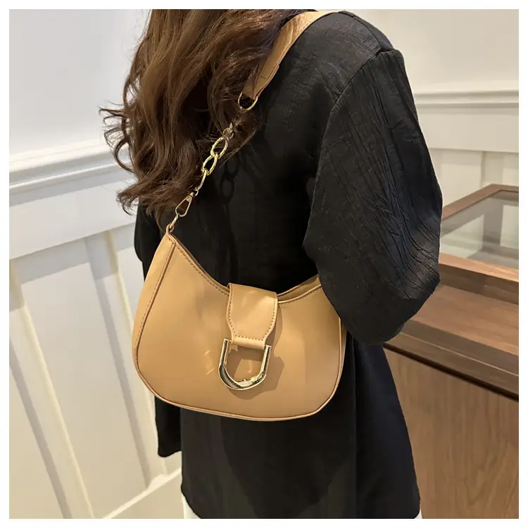 Women's New Crescent Saddle Bag Brown High-End Chain Shoulder - Image 8