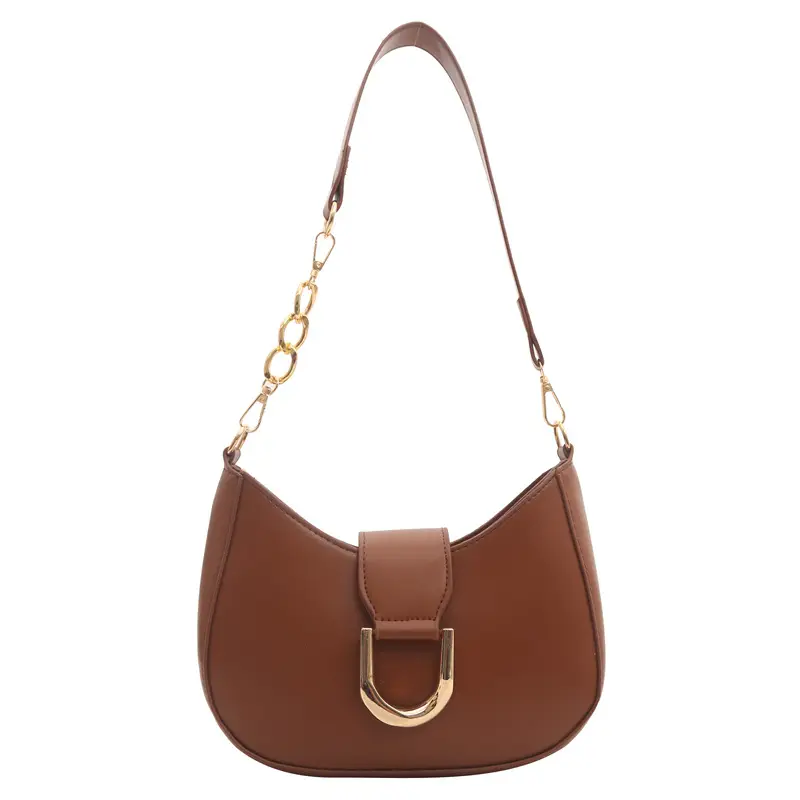 Women's New Crescent Saddle Bag Brown High-End Chain Shoulder - Image 9