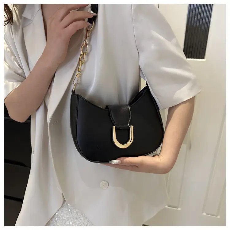 Women's New Crescent Saddle Bag Brown High-End Chain Shoulder — feature 21