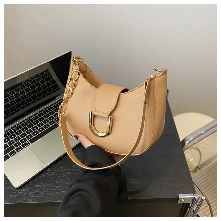 Women's New Crescent Saddle Bag Brown High-End Chain Shoulder - Image 4