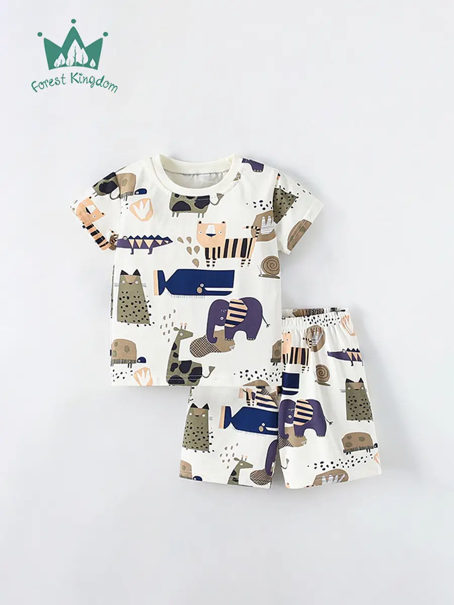 Boys Cartoon Print Cotton Shorts Set Summer 2024
