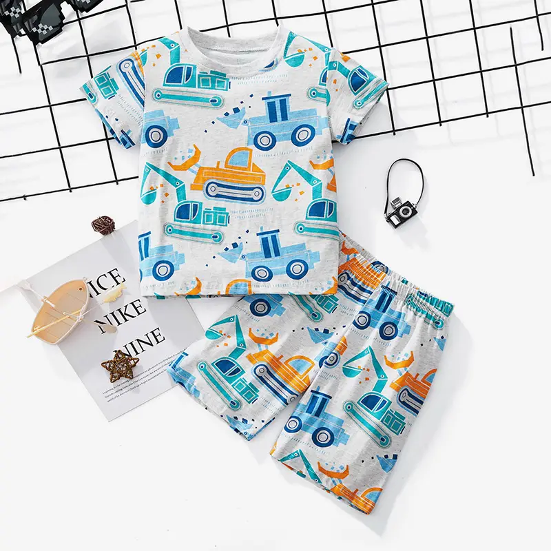 Boys Cartoon Print Cotton Shorts Set Summer 2024