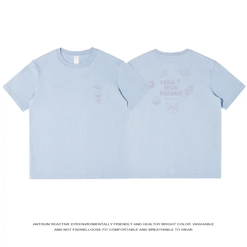Men Pure Cotton Japanese Style Light Blue T-Shirt - Image 3