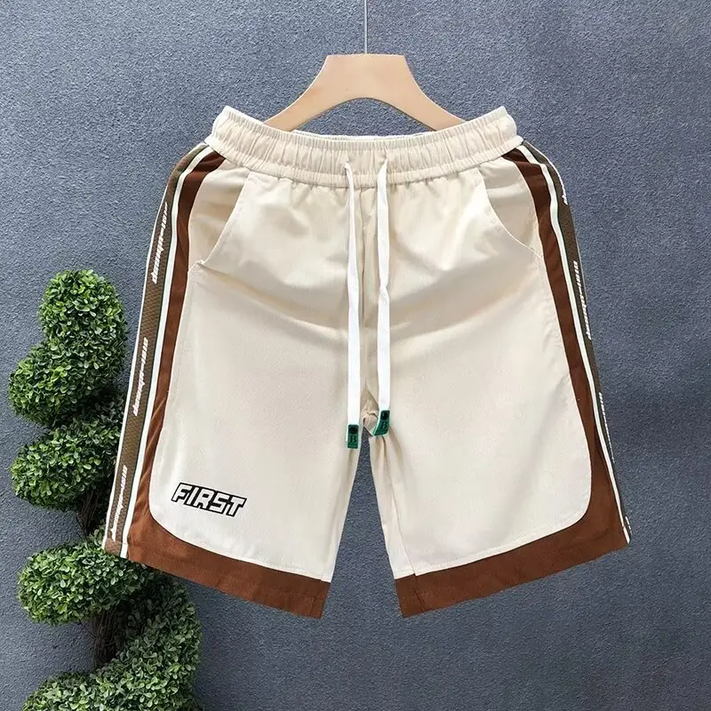 Men's American Shorts Beige Brown Drawstring Casual Shorts - Image 4