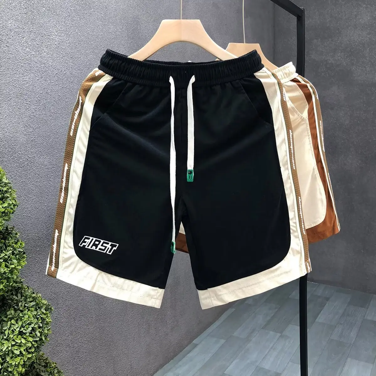 Men's American Shorts Beige Brown Drawstring Casual Shorts - Image 6