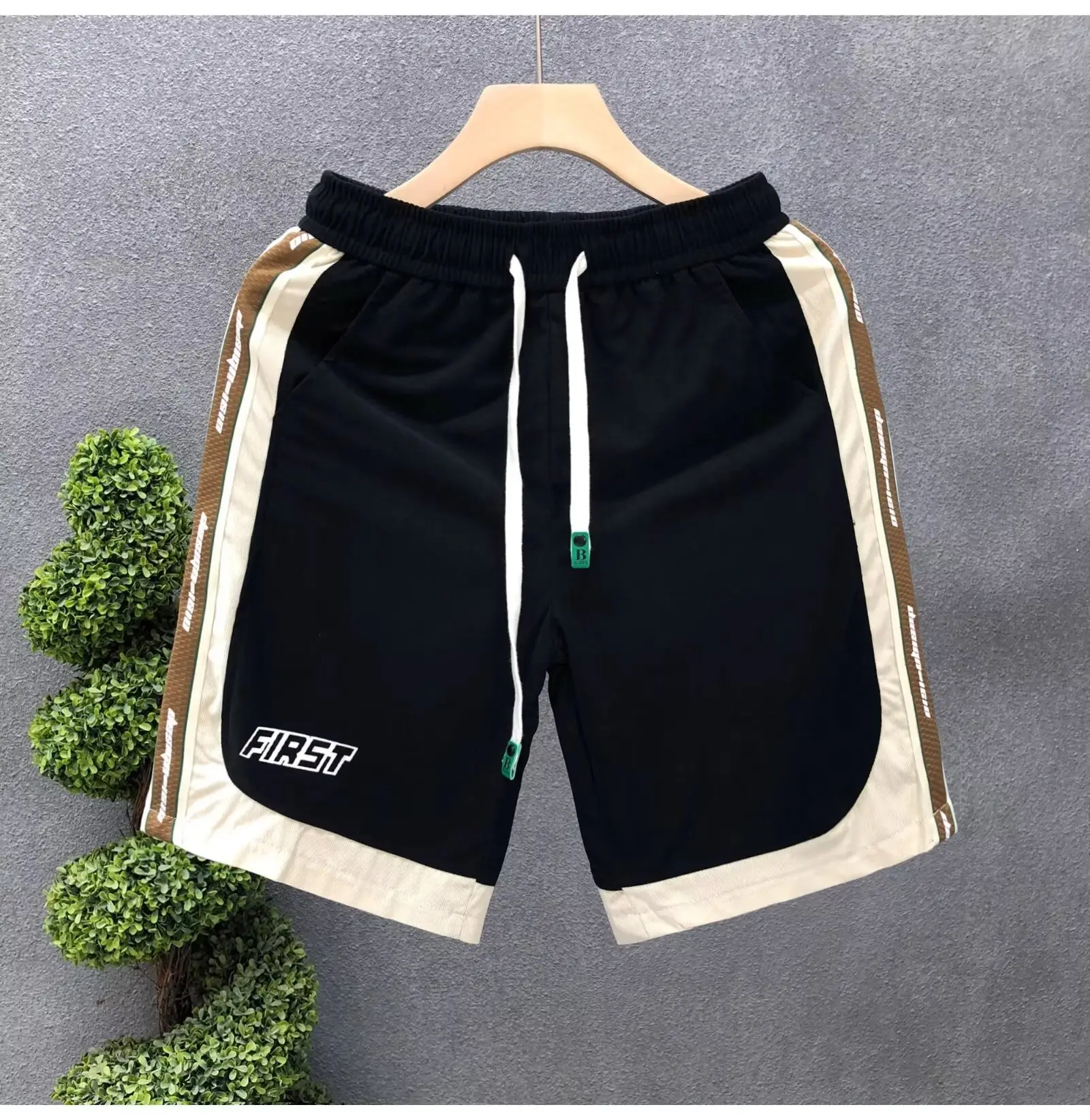 Men's American Shorts Beige Brown Drawstring Casual Shorts — feature 10