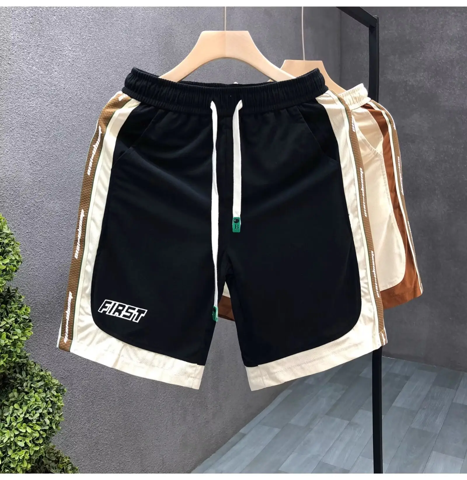 Men's American Shorts Beige Brown Drawstring Casual Shorts — feature 2